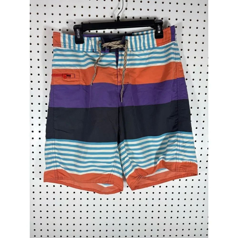 PATAGONIA WAVEFARER Mens Fitz Striped Drawstring Board Shorts size 32